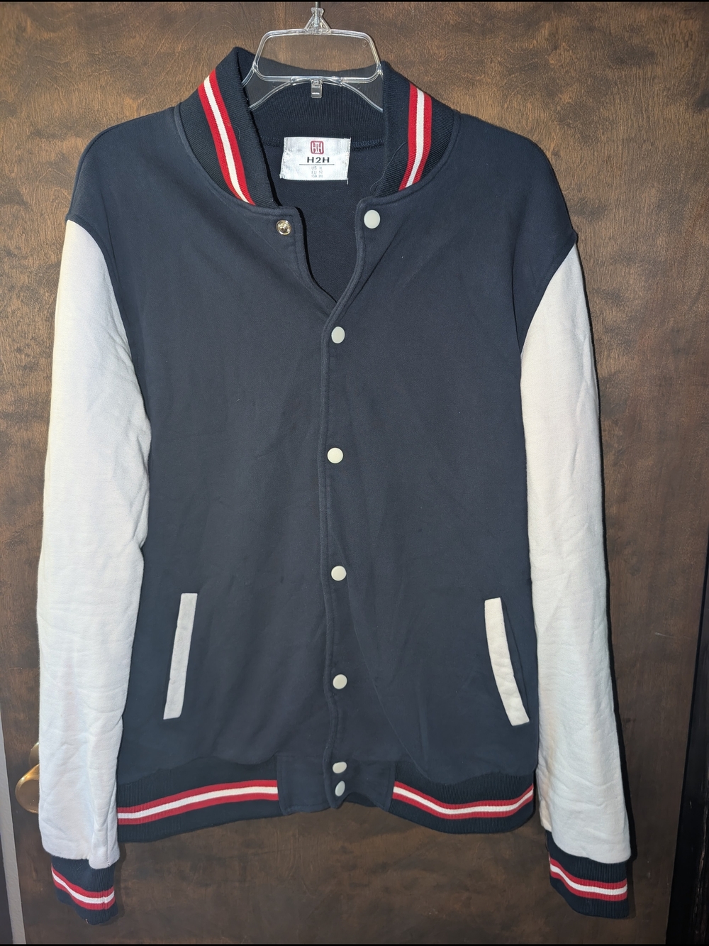 H2H Navy and White Varsity Bomber Jacket with Red-Trim